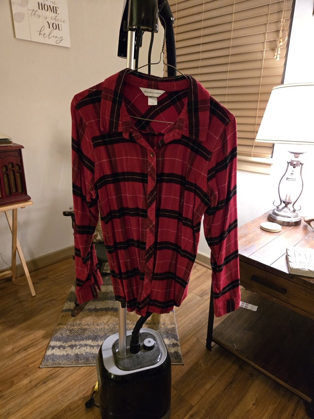 Red Black Plaid Button-Up Shirt